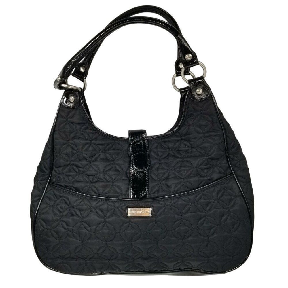Vera Bradley Pocketbook Hobo Purse Black Quilted Patent Leather Trim